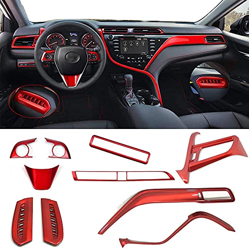 Winkter for Toyota Camry 2018-2020 Accessories Abs Full Set of Car Interiors Instrument Panel Center Console Moulding Trim Air Outlet Cover Wheel Accessories 10Pcs Red