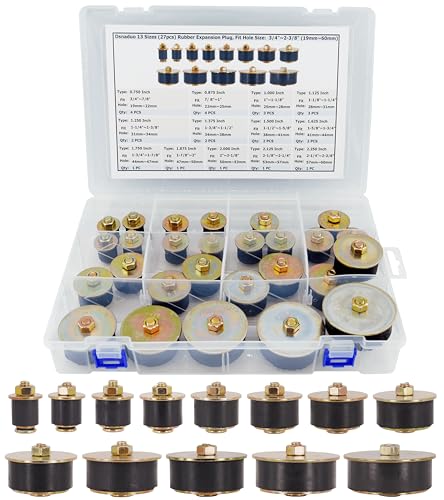 Dsnaduo 13 Sizes (27pcs) Rubber Expansion Plug, Automotive Rubber Freeze Plug Fit Hole Size: 3/4"~2-3/8" (19mm~60mm)