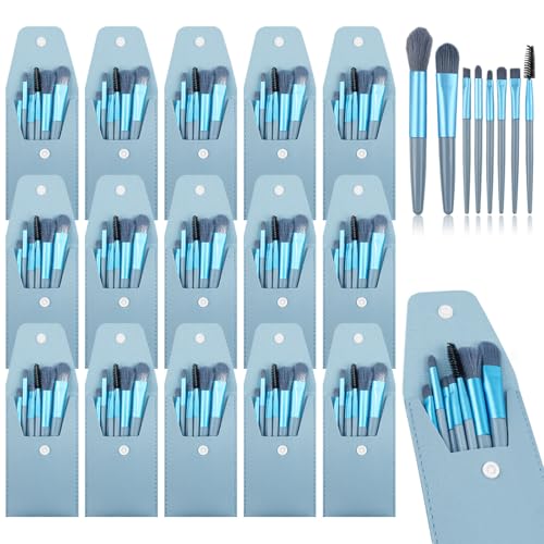 15 Sets Travel Size Makeup Brushes Set Mini Face Make up Brushes Brushes Bag for Makeup Party Favors Wedding Bridal Shower Favors Bridesmaid Gift Bachelorette Party Gift (Light Blue)