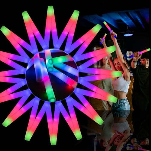 wellent 58 PCS LED Foam Glow Sticks Bulk, Glow in the Dark Party Supplies with 3 Modes Colorful Flashing, Neon Party Favors for Birthday, Wedding, Carnival, Concert, New Year