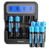 Kratax AAA Rechargeable Lithium Batteries, 8pack 1.5V 1100mWh Li-ion Triple A Batteries with Intelligent Battery Charger, Constant Voltage Output, 1600 Cycles Long-Lasting for Household and Business