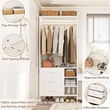 Aheaplus Closet System with 3 Drawers and Shelves, 29.6’’ Closet Organizer, 2.5FT Wood Closet Organizer System, Walk-in Closet or Small Closets Wardrobe, Clothes Rack with Hanging Rods,-E3, White