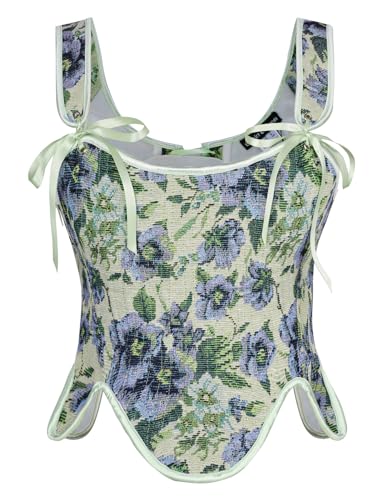 Scarlet Darkness Renaissance Corset Vintage Floral Bustier Tops for Women Lace Up Boned Bustier Blue Size 14