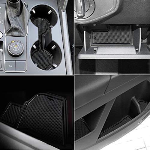 Auovo Cup Holder Insert Door Liners for Volkswagen VW Atlas Accessories 2023 2022-2018 Interior Custom Fit Car Console Cup Holder Door Pocket Mats Pads for Atlas (19pcs/Set) (Black)