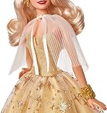 Barbie Signature 2023 Holiday Doll, Blonde Hair Wearing Golden Gown, Collectible with Doll Stand & Certificate of Authenticity