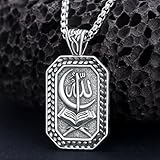 PELOVNY Allah Necklace for Men 925 Sterling Silver Islam Allah Dog Tag Pendant Chain Islamic Muslim Religious Jewelry Gifts for Father Son Husband