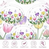 50 Pcs Tulip Oval Paper Plates Large 10" x 12" Tulip Lavender Floral Plates Disposable Heavy Duty Butterfly Flower Plates for Easter Spring Wedding Bridal Baby Shower Decor Birthday Tea Party Supplies