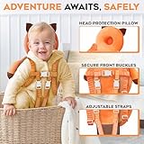 Little Family Baby Head Protector Backpack, 100% Cotton Non-Toxic Hypoallergenic Baby Backpack Head Protection Pillow, Full Head Coverage, Baby Head Pillow for Falling, Secure, Durable, Fox (Orange)