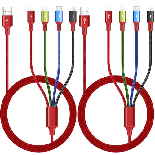 Multi Charging Cable 3.5A, [2Pack 6Ft] 4 in 1 Fast Charging Cable, Multi Charging Cord, Multi USB Cable Adapter with IP/Type C/Micro Ports for Cell Phones/iPhone/Samsung Galaxy/PS/Tablets & More