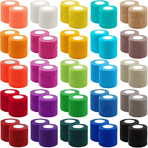 BQTQ 50 Rolls Self Adhesive Bandage Wrap 2 inch Bandage Tape Self Adherent Wrap Colorful Bandages Self Adhesive Wraps Stretch Bandage Wrap Roll for Wrist Ankle Swelling Sprains (Rich Color)