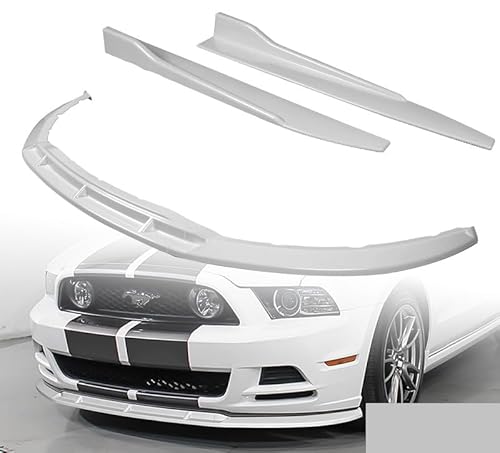 Stay-Tuned, 5PCS ABS GT-Style Front Bumper Lip Spoiler Body Kit + Universal 31" x 4" Side Skirts, Compatible with 2013 2014 Ford Mustang V6 / V8, Exterior Accessory (Painted White)