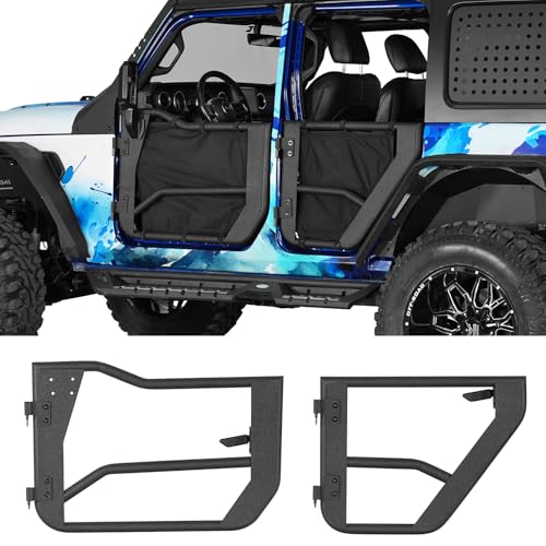 Hooke Road Tube Half Doors with Mesh for 2018-2025 Jeep Wrangler JL & Gladiator JT 4-Door, Front Rear Tubular Summer Doors