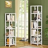 Furologee White Bookshelf 6 Tier Tall Narrow Bookcase, Modern Display Standing Shelf Unit, Metal and Wooden Storage Corner Shelves Organizer for Bedroom, Living Room, Office, Bathroom