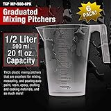 TCP Global 1/2 Liter (500ml) Plastic Graduated Measuring and Mixing Pitcher (Pack of 6) - Holds Over 1 Pint (16oz) - Pouring Cups, Measure & Mix Paint, Resin, Epoxy, Kitchen Cooking Baking Ingredients