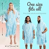 Nova Blue Surf Poncho – Tropical Blue Palm Leaves Towel Poncho – Large Changing Towel (33 x 37) – 100% Turkish Cotton Hooded Towel Adult for Surf Beach Pool and Swim