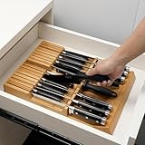 Utoplike In-drawer Knife Block Bamboo Kitchen Knife Drawer Organizer, Large handle Steak knife Holder without Knives, Fit for 16 knives and 1 Sharpening Steel (Not Included)