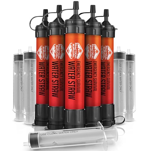 5 High-Capacity Emergency Water Straws – Lightweight, Reusable, 1800-gallon Filters for Camping, Hiking, Travel, Biking, Survival, and Emergencies. No Expiration Date, Perfect for preparedness