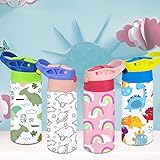 XccMe Kids Sublimation Tumbler,12 PACK 12oz Stainless Steel Sublimation Sippy Cup,Double Wall Insulated Kids Tumbler with Handle,Spill Proof lid,Shrink Films,Silicone Bottoms,for Water,Drinks