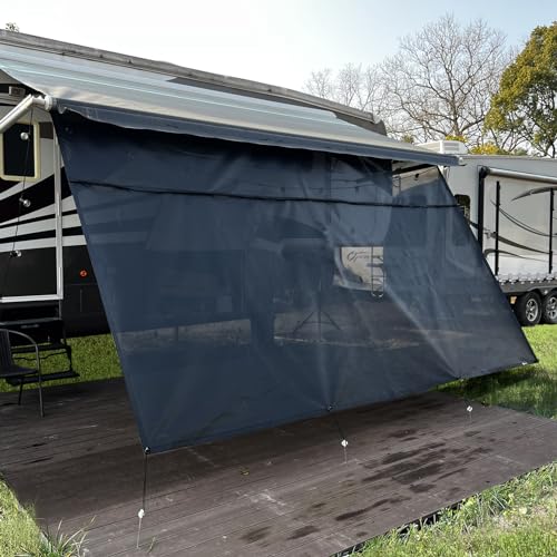 SHADEPLUS RV Awning Sun Shade Screen 8'x18'3''(Fit for 19' Awning),Black Mesh Shade Screen with Zipper,Universal Trailer Camper Awning Screen with Complete Kits,Improves Shadow and Privacy.