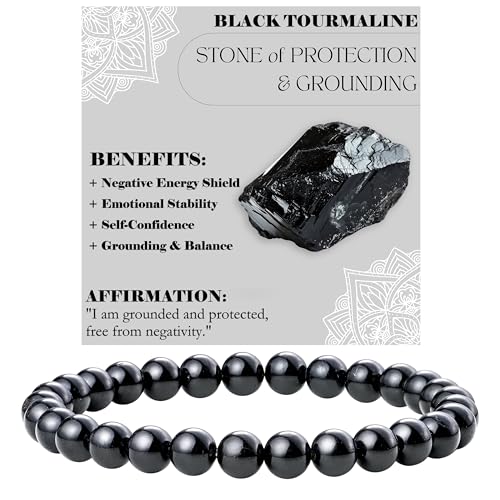 Black Tourmaline - Protection & Grounding - 6mm Beaded Bracelets for Women Handmade Semi Precious Natural Stone Stretch Elastic Jewelry Yoga Protection Gifts