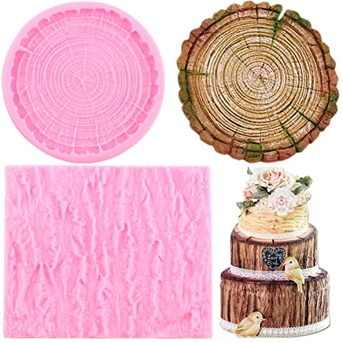 Mujiang Tree Stumps Cake Silicone Molds Tree Bark Texture Fondant Impression Mold For Cake Decorating Candy Chocolate Gumpaste Set Of 2