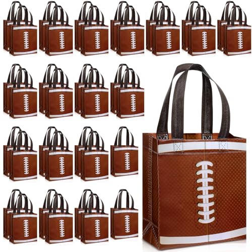Wovnet 36 Pcs Sports Party Favor Bags with Handles Non Woven Football Baseball Soccer Basketball Goodie Treat Gift Bags Bulk for Sport Team Birthday Party Supplies(Football)