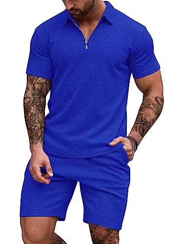 EISHOPEER Mens 2 Piece Outfits For Men Shorts Set Casual Athletic Suit Sweatsuit Sportswear Casual Tracksuit Royal Blue X-Large