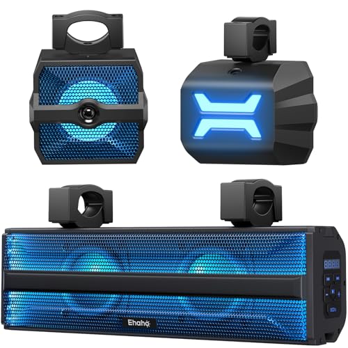 Ehaho 2.1CH Stereo UTV Sound Bar(Subwoofer) and Speakers, Bluetooth ATV Soundbar with RGB Lights, Waterproof Golf Cart Speakers, Marine Sound bar Compatible with SXS Polaris RZR Can-Am