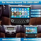 for Honda Accord 2003-2007 Android Car Radio Stereo 10.1 inch Capacitive HD Touch Screen Mirror Link GPS Navigation Head Unit with WiFi Bluetooth USB FM Car Audio Steering Wheel Controls