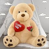 MaoGoLan Giant Teddy Bear 52" Stuffed Animal - I Love You Red Heart Big Teddy Bear Plush for Valentines Gift,Anniversary,Long Distance