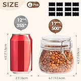 ComSaf Airtight Glass Canister Set of 6 with Lids 17oz Food Storage Jar Round - Storage Container with Clear Preserving Seal Wire Clip Fastening for Kitchen Canning Cereal,Pasta,Sugar,Beans,Spice