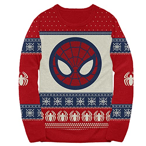 Marvel Spider- Man Symbol and Webs Offcially Licesned Adult Knit Holiday Ugly Christmas Sweater (as1, Alpha, s, Regular, Regular) Red