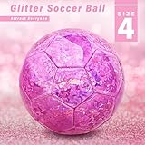 Size 4 Soccer Ball Glitter Pink - Kids Aged 4-6 6-8 8-12 Outdoors Sports Training Ball Recreation Playing Ball Teens Girls Children Youth Back to School Birthday