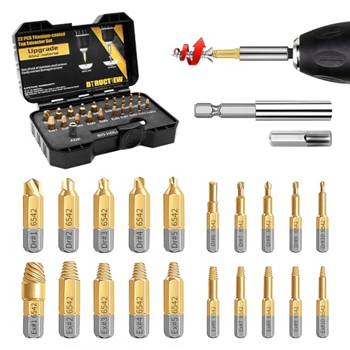 HSS 6542 Screw Extractor Set, 22 PCS Titanium stripped screw extractor Kit, Easy Out Screw Extractor Set of Rusty & Broken with Magnetic Extension Bit Holder & Socket Adapter