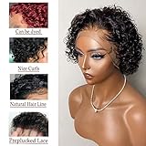 INSTASTYLE Short Curly Pixie Cut Lace Front Wigs 6 inch, 13X1 Human Hair HD Lace Front Wigs Plucked for Women 6 Inch, Natural Black