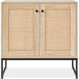 Best Choice Products 2-Door Rattan Storage Cabinet, Accent Furniture, Multifunctional Cupboard for Living Room, Hallway, Kitchen, Sideboard, Buffet Table w/Non-Scratch Foot Pads - Natural