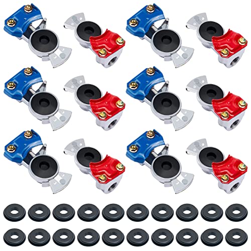 CheeMuii Glad Hands Set 20 pcs Glad Hand Seals Universal Gladhand Aluminum Emergency Air Hose Brake Coupling Service Handshake Set for Truck Semi Trailer RVs 6 pcs Red 6pcs Blue