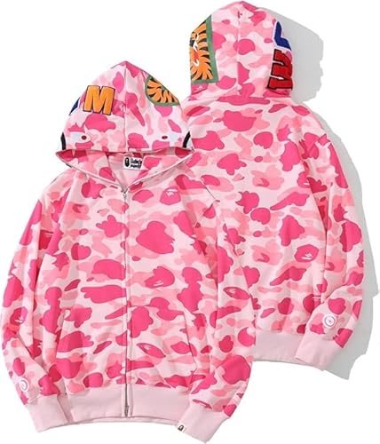 Fashion Shark Hoodie Full Zip Up Hoodie Camo Sweatshirt for Men Women Y2K Tops Graphic Hoodie Preppy Clothes L/5