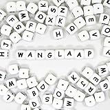 WangLaap 104 Pcs Silicone Letter Beads, Alphabet 12mm Square Letter Beads for Keychain Making, and Bracelet Making (104)