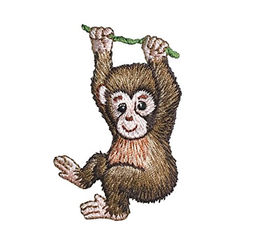 Baby Monkey - Hanging on a Branch - Iron On Embroidered/Applique Patch