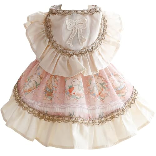 AZA Dog Princess Dresses for Small Dogs Cat Lolita Lace Bow Clothes Bunny Costume Pink Pet Girl Cute Coat Outfits Spring Costumes Summer (M,Pink Bunny)