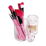 Hipiwe Clear Acrylic Cotton Swab Holder Preminm Quality Round Container Cotton Pad Q-tip Organize Case for Make Up Brush Clear Apothecary Jar