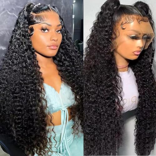 Keseyo Water Wave 13x6 HD Lace Front Wigs Human Hair Pre Plucked 200 Density Deep Part Curly Wig for Women with Baby Hair Water Wave Frontal Wigs Human Hair 32 Inch
