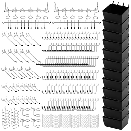 Pegboard Organizer Peg Board Hooks: 300-Piece Peg Board Hooks for Hanging for Tool Organization Durable Pegboard Hook Assortment Pegboard Accessories with Metal Hooks for Garage Workshop Craft Storage