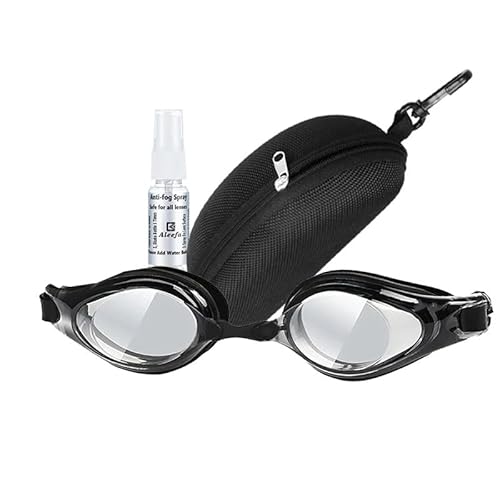 Anti Fog Swim Goggles for Adults - Racing Waterproof Myopia Goggles with 3pcs Replaceable Nose Bridges (Black, -5.0)