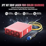 OMTech 30W Fiber Laser Engraver with Rotary Axis, LightBurn Compatible MOPA Laser Marking Machine with Red Dot Guide for Metal Color Marking, 7x7 Solid State Laser Marker Etcher for Aluminum Gold More