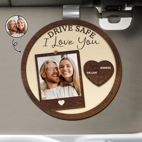 WANDER PRINTS Gift for Couple - Custom Photo, Personalized Custom Shaped Car Visor Clip - Drive Safe I Love You Couples