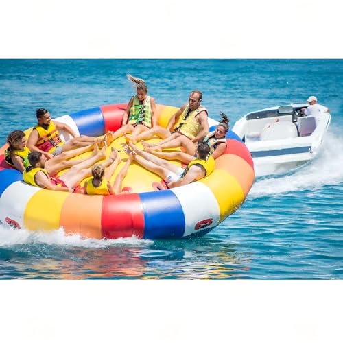 Inflatable Disco Boat for 6 Person- 10x10FT PVC Material Inflatable Water Spinning UFO Towable River Disco Boat Tube for Outdoor Water Games
