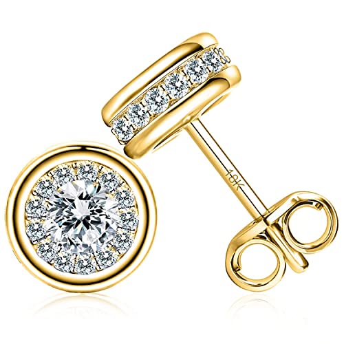 ESSIE ODILA Gold Studs Earrings for Women 18K Gold Earrings for Women Dainty Womens Earring Studs Birthday Christmas Valentine's and Mother's Day Gift Hypoallergenic Stud Earring for Womens 7.5mm