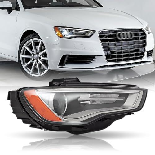 XIJIE Headlight Headlamp Assembly For 2015-2016 Audi A3 /Quattro /S3 Quattro Headlight HID Headlight w/o AFS+Bulbs Passenger's Right Side Black Housing Clear Lens RH